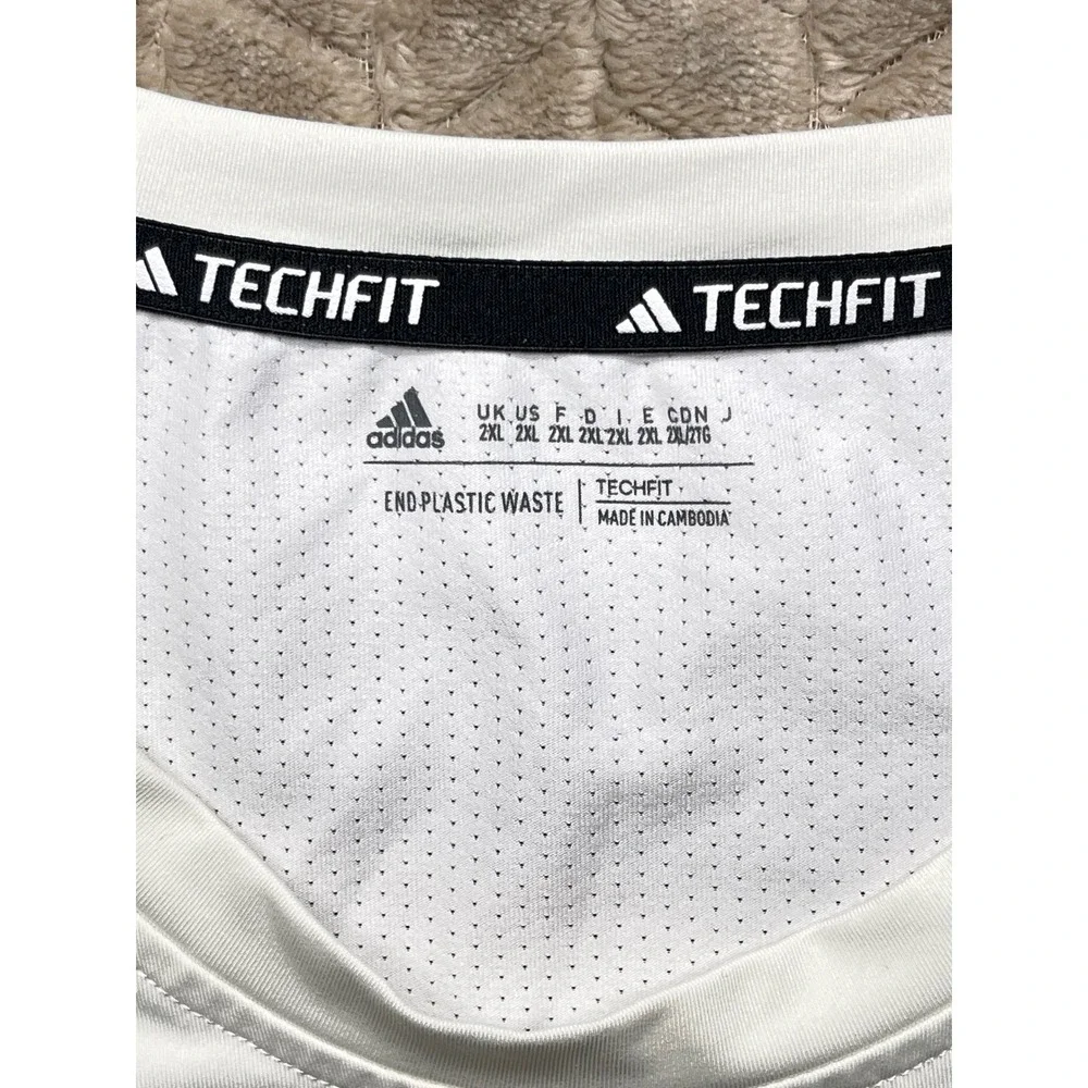 Adidas Techfit Mens‎ 2XL White Compression Training T-Shirt HK2335 Mesh Back